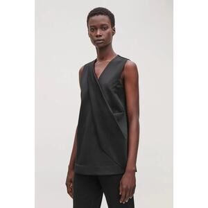 COS Smooth Asymmetric-Drape Sleeveless Top Black Size 10 Minimalist Avant Garde